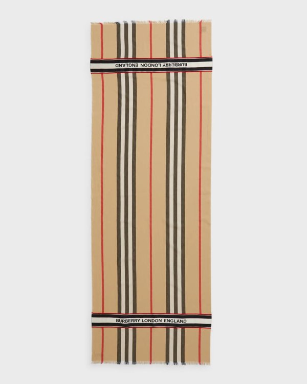 Striped Logo Lightweight Silk-Blend Scarf