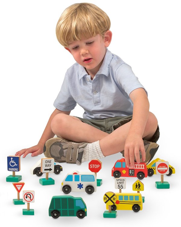 木质小车和交通标志玩具套装