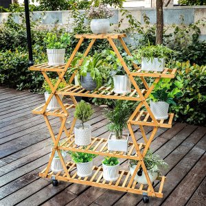 ROSSNY Plant Stand, Large Capacity Bamboo Plant Stand 8 Tier