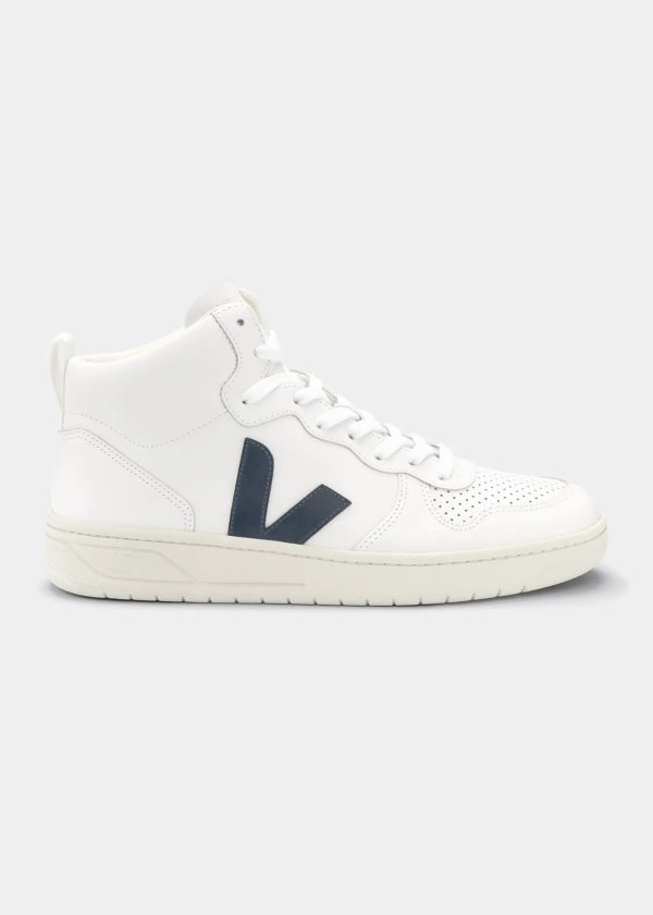 V-15 Bicolor Mixed Leather High-Top Sneakers