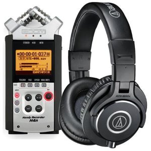 Zoom H4nSP Handy Mobile 4-Track Recorder Bundle With Audio-Technica ATH-M40x Professional Monitor Headphones