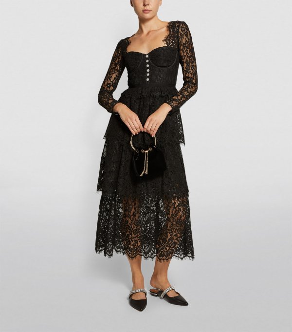 Sale | Self-Portrait Tiered Lace Midi Dress | Harrods US