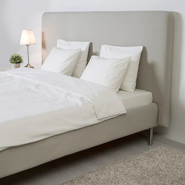 TOMREFJORD Bed frame, beige, Luroy, Queen - IKEA