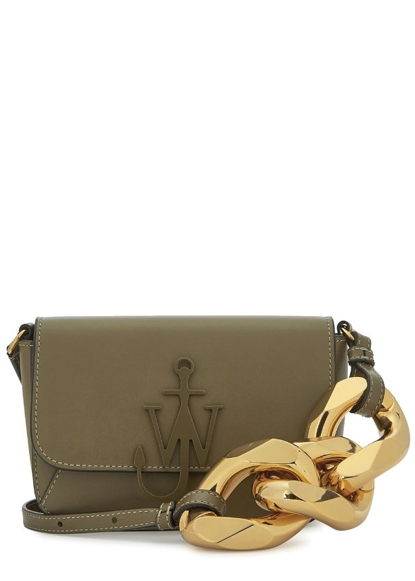 Army green leather cross-body bag