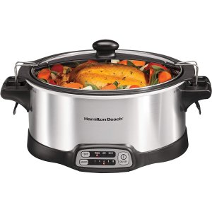 Hamilton Beach, Stay or Go Programmable Slow Cooker, Portable Stovetop Sear & Cook, 6 Quart, Lid Lock, Silver (33663)