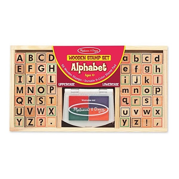 Wooden Alphabet Stamp Set - 56 Stamps With Lower-Case and Capital Letters