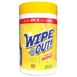 Wipe Out Antibacterial Wipes Lemon Scent 80 ea