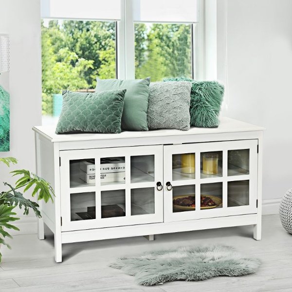 50''TV Stand Modern Wood Storage Console Entertainment Center w/ 2 Doors White