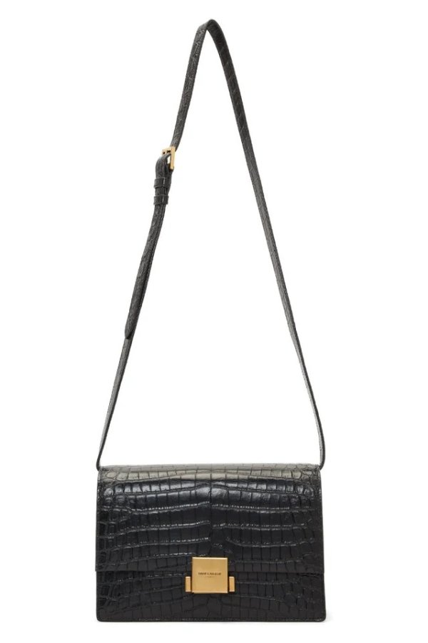 Black Croc Bellechase Satchel Bag
