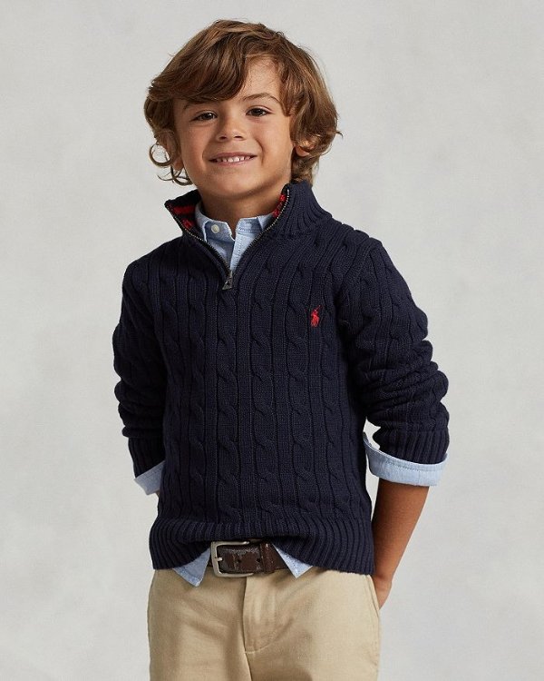 Boys' Cable-Knit Cotton Quarter-Zip Sweater - Little Kid