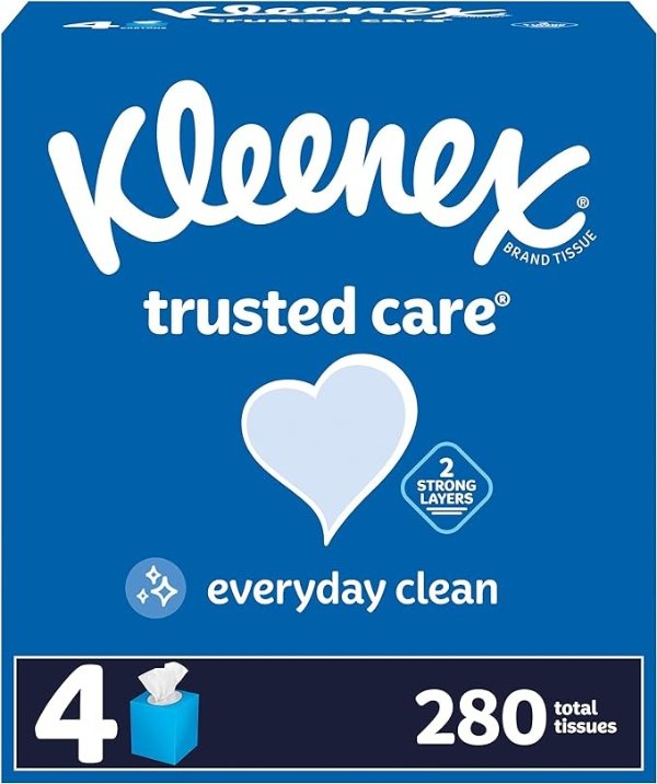 Trusted Care Facial Tissues, 4 Cube Boxes, 70 Tissues per Box, 2-Ply (280 Total Tissues), Packaging May Vary
