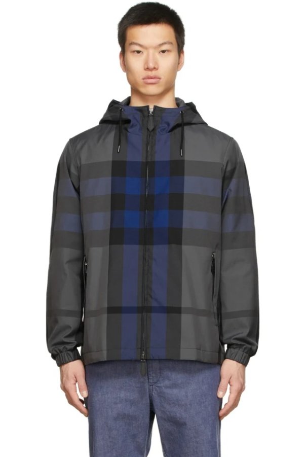 Blue & Grey Check Hooded Jacket
