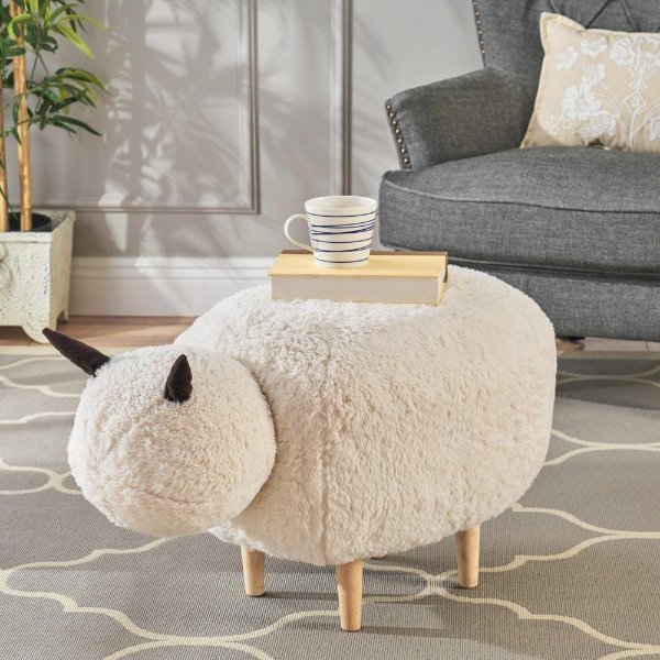 Pearcy White Furry Sheep Ottoman Bench-299781 - The Home Depot