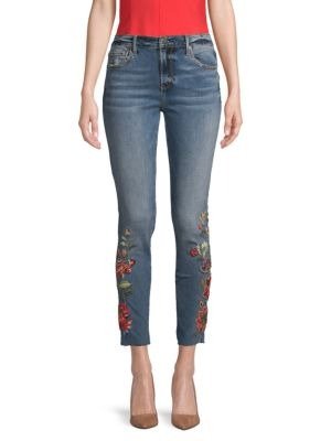 Embroidered Skinny Ankle Jeans
