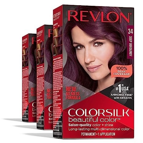 Revlon Permanent Hair Color, Permanent Red Hair Dye, Colorsilk with 100% Gray Coverage, Ammonia-Free, Keratin and Amino Acids, Red Shades (Pack of 3)