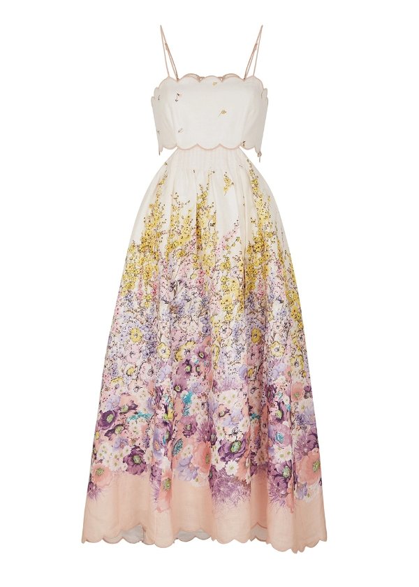 Jude floral-print cut-out linen midi dress
