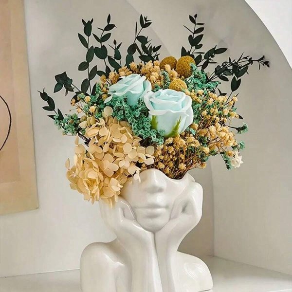 1pc Ceramic Face Vase, White Flower Vase, Modern Vase For Table Shelf Living Room Office Bedroom Office Decor