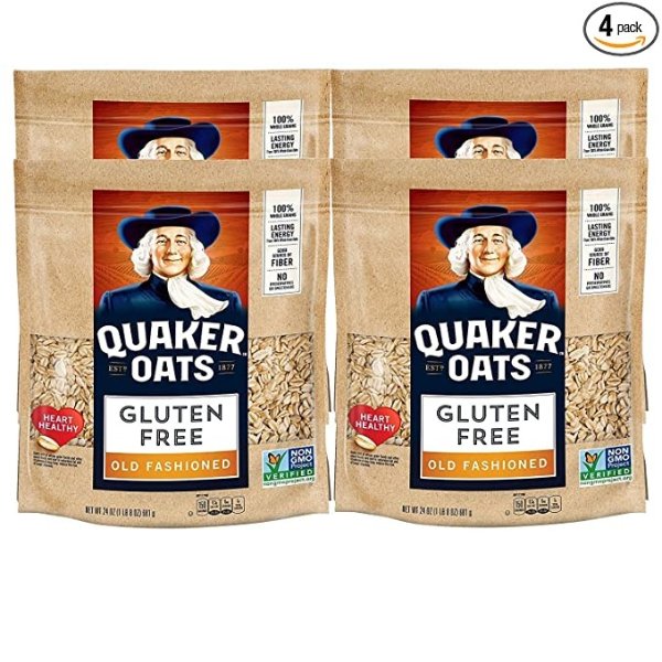 Gluten Free Old Fashioned Rolled Oats, Non GMO Project Verified, 24oz Resealable Bags (Pack of 4)