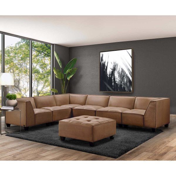 7-piece Leather Modular Sectional with Ottoman