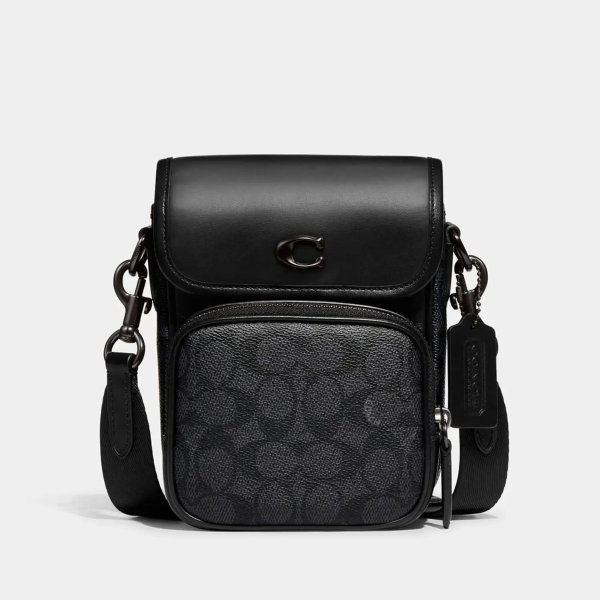 Leather and Monogram-Coated Canvas Cross-body Bag