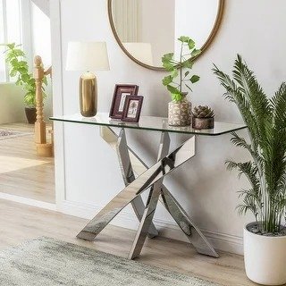Dess Modern Glass Top 45-inch X-cross Sofa Table