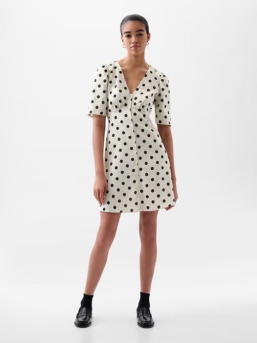 Linen-Blend Button Mini Dress