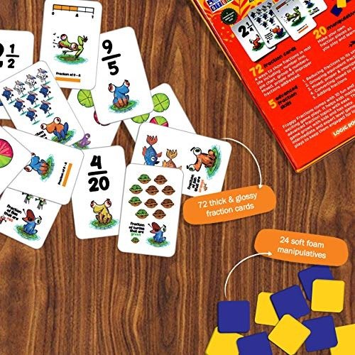 Logic Roots Froggy Fractions Math Games for Fourth Grade and up, 24 Fraction Manipulatives 72 Proper, Improper, and Mixed Fractions Card, Stem Toys for 10 Year Olds and Up