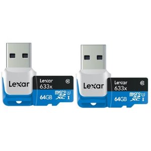 2-Pack Lexar 64GB microSDXC 633x Memory Cards + USB 3.0 Reader