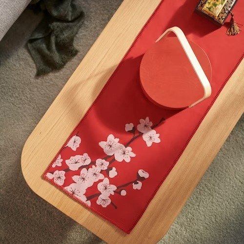 FOSSTA Table runner, red/plum blossom, 14x51" - IKEA