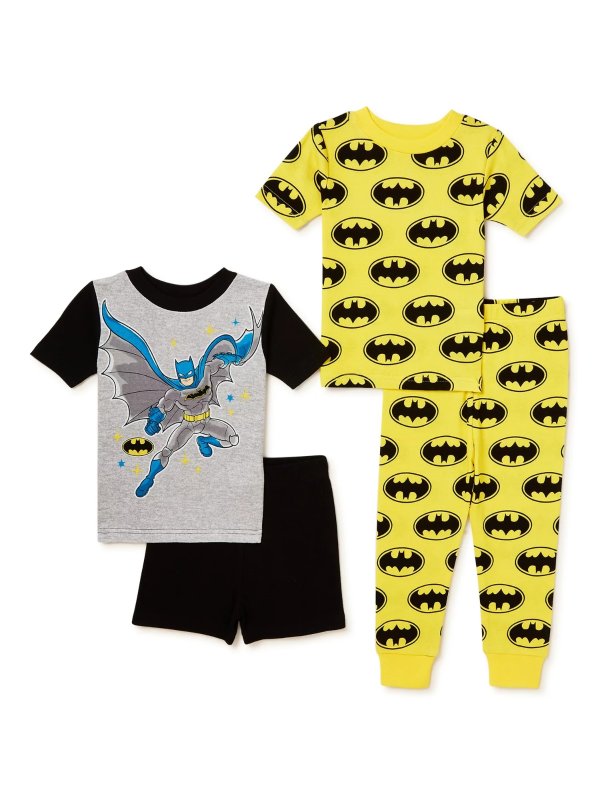Toddler Boy Cotton T-Shirt, Short, and Pants Pajama Set, 4-Piece, Sizes 12M-4T
