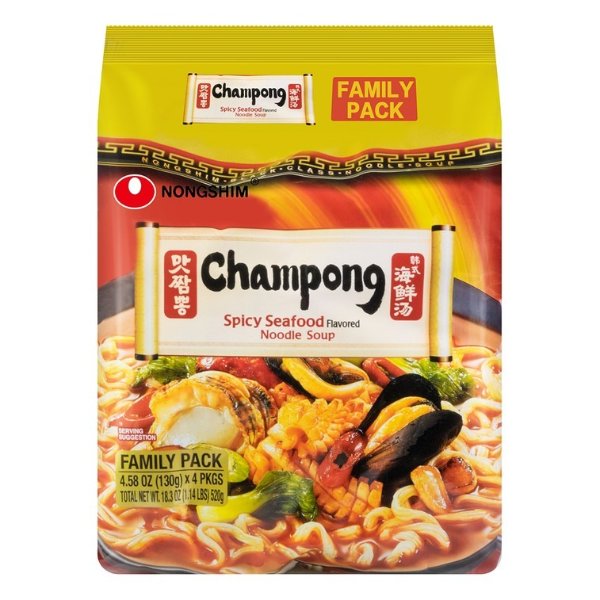 NONGSHIM Champong Noodle Soup Spicy Seafood Flavor 4 packs 520g