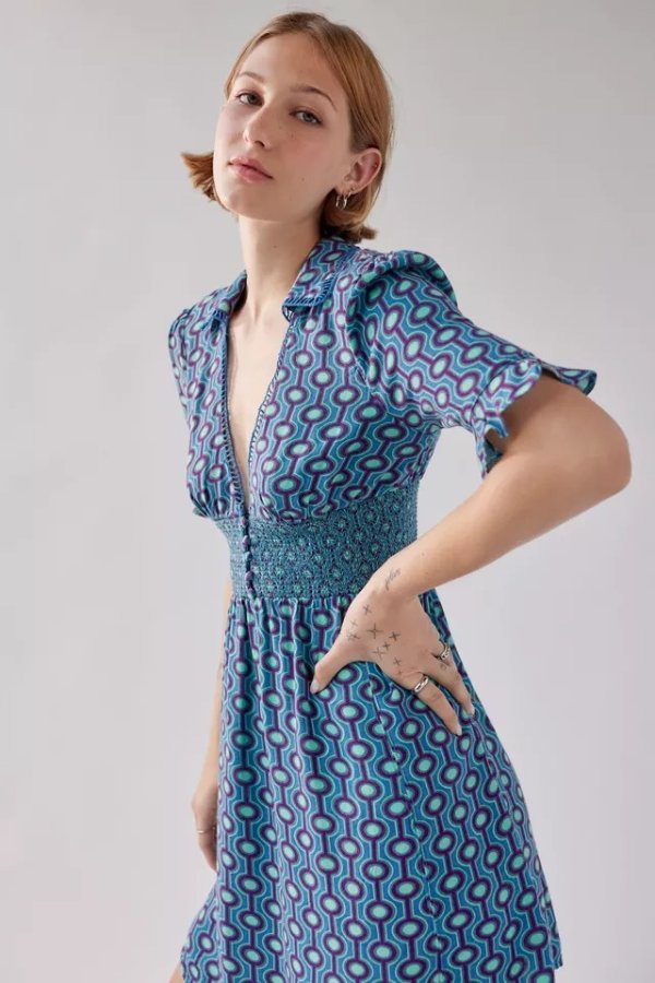 UO Graziana Printed Short Sleeve Mini Dress