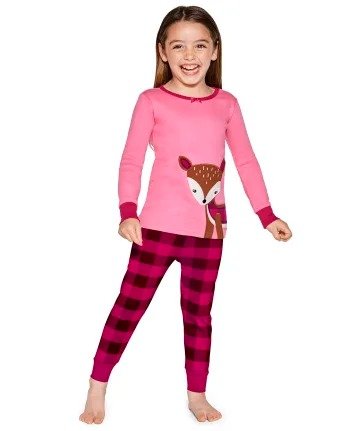 Girls Long Sleeve Plaid Deer Snug Fit Cotton 2-Piece Pajamas - Gymmies | Gymboree - ROSELAND