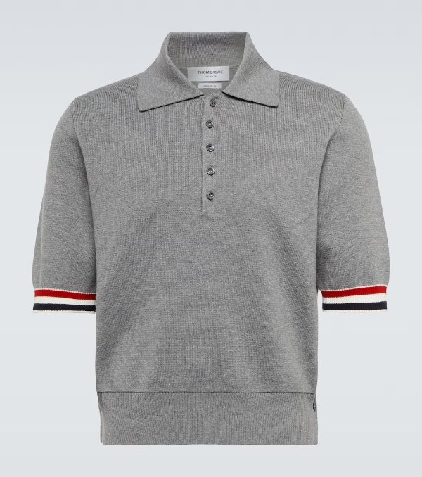 Cotton Knit Polo Shirt in Grey - Thom Browne | Mytheresa