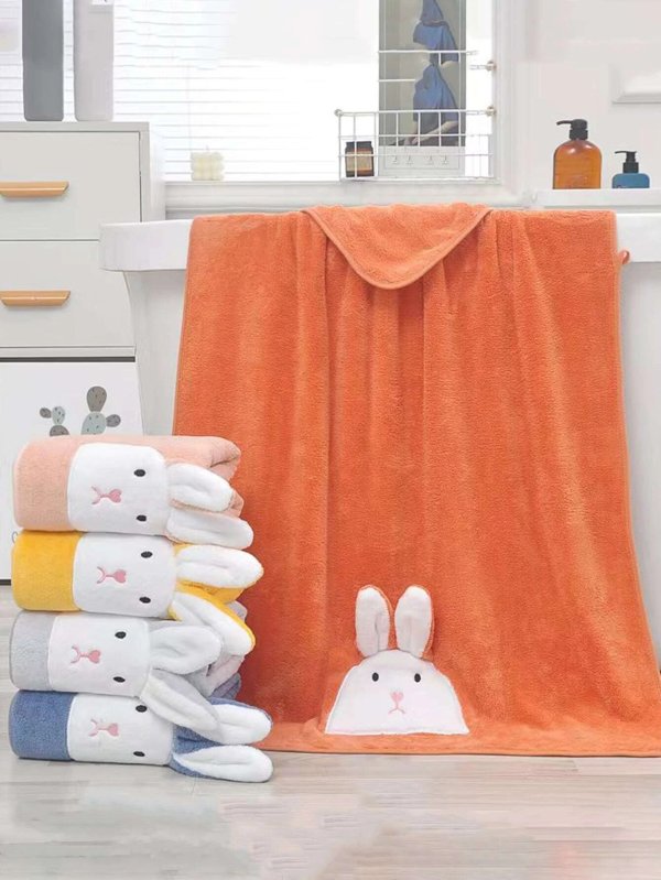 1pc Rabbit Embroidery Random Color Bath Towel