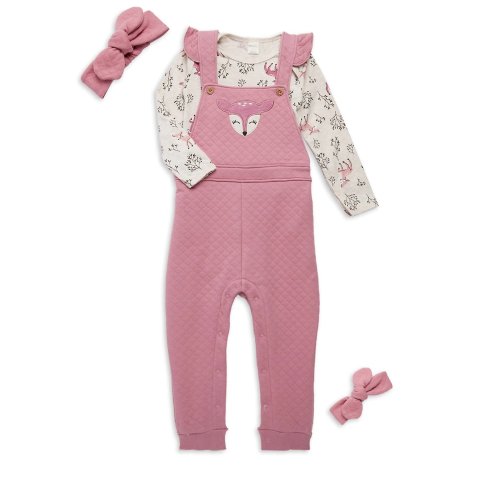 Baby Girl s 3-Piece Overalls, Bodysuit & Headband Set