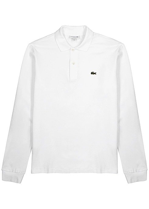 White pique cotton polo shirt