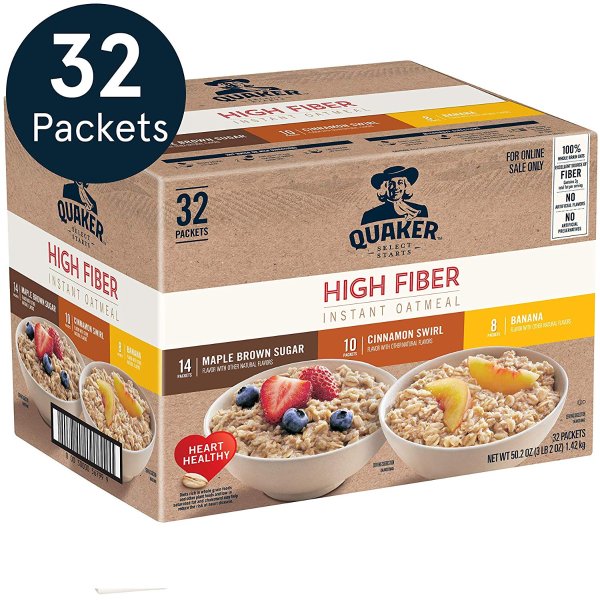 Instant Oatmeal, High Fiber Variety Pack, 32 Count