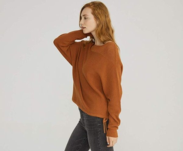 Oversized Sweater Bat Sleeves Side Tie Mesh Detailing Cotton Pullover