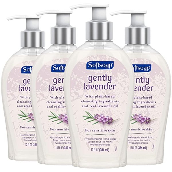 Softsoap Hypoallergenic Hand Soap for Sensitive Skin & Vegan Friendly & Gently Lavender - 13 ounces (4 Pack)