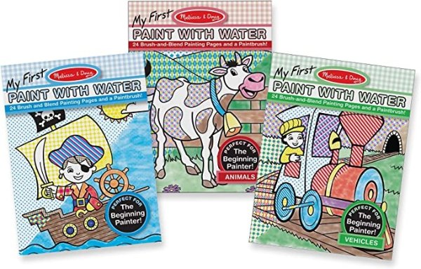 Melissa & Doug My First Paint With Water Activity Books Set - Animals, Vehicles, and Pirates - Paint With Water Coloring Books, Art Activities For Kids