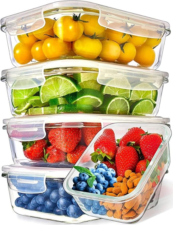 Glass Meal Prep Containers (5 Pack, 36 Ounce)