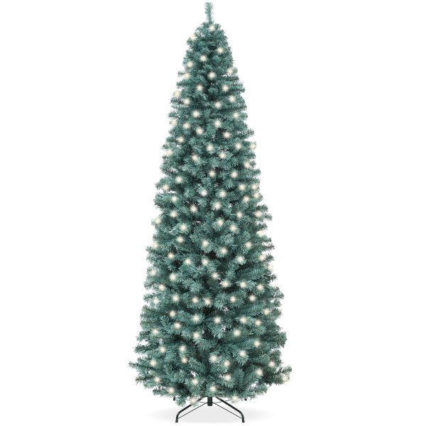 Pre-Lit Blue Spruce Pencil Christmas Tree w/ Metal Base, Incandescent