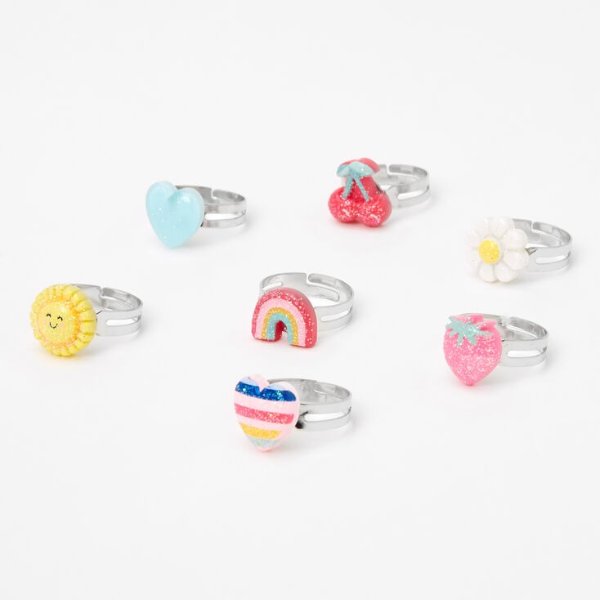 Claire's Club Spring Daisy Box Rings - 7 Pack