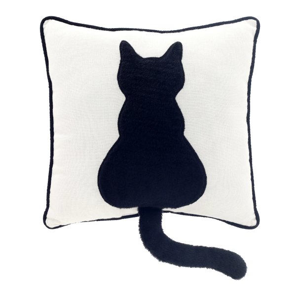 Fall Harvest 13 in White Black Cat Decorative Pillow, Way to Celebrate!