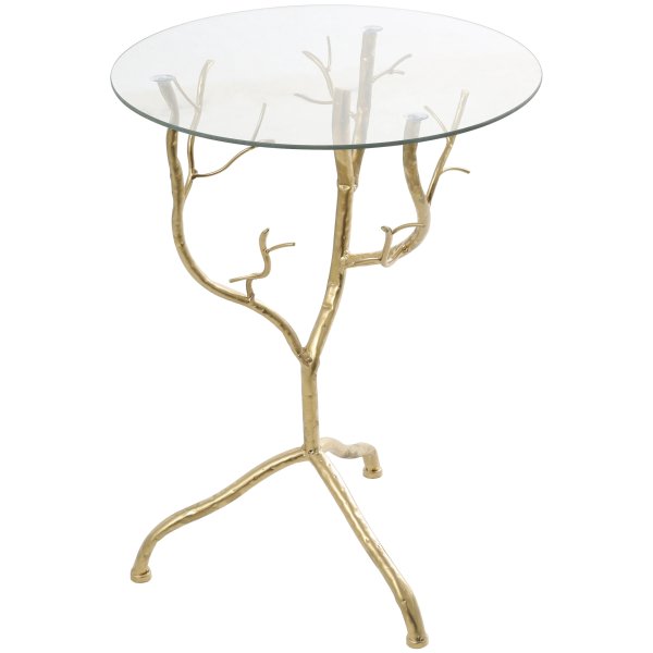 16" x 22" Gold Metal Branch Accent Table with Glass Top, 1-Piece