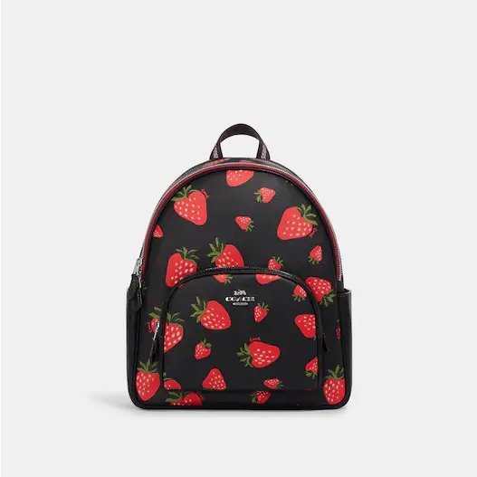 NWT Coach Mini Court Backpack Bag Charm With Wild Strawberry Print CI019