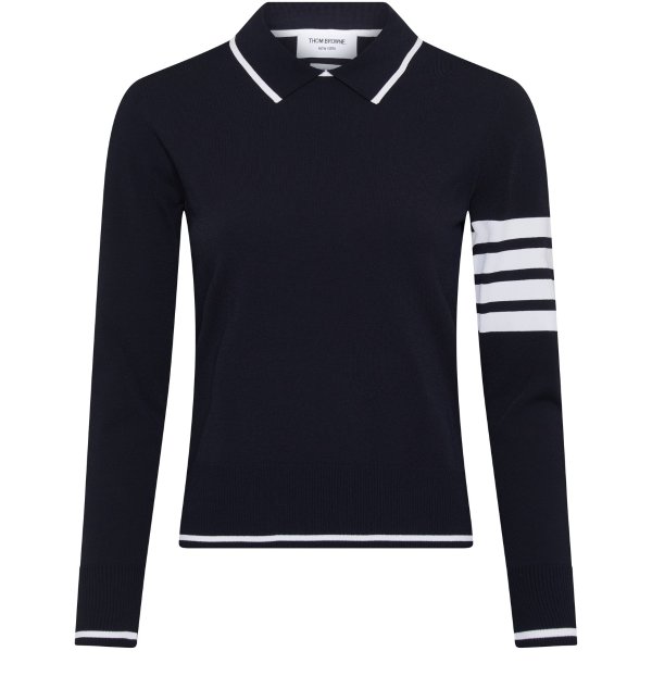 Tipping Stripe Jersey Stitch Polo Sweater