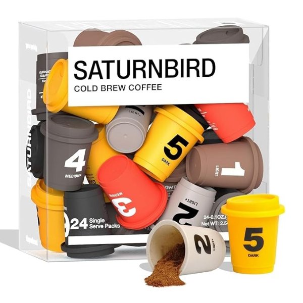 SATURNBIRD Instant Coffee Specialty Grade, Light Medium Dark Roast 6 Flavors, Iced Coffee Cold Brew Packets, 100% Arabica Powder, 24 Single Serve for Camping Traveling Home Office
