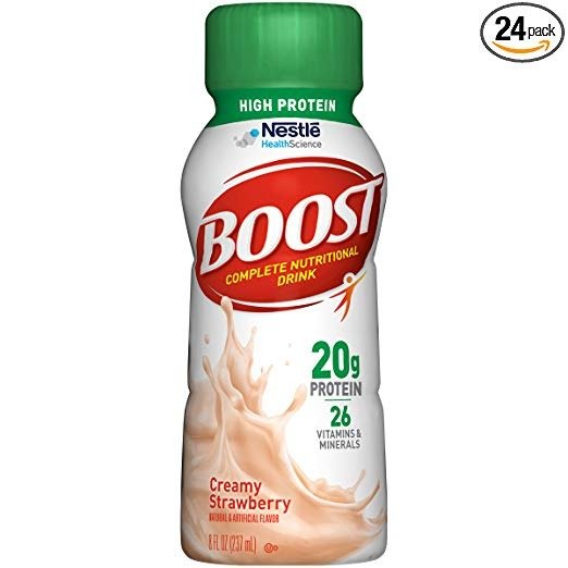 Boost High Protein Complete Nutritional Drink, Creamy Strawberry, 8 fl oz Bottle, 24 Pack